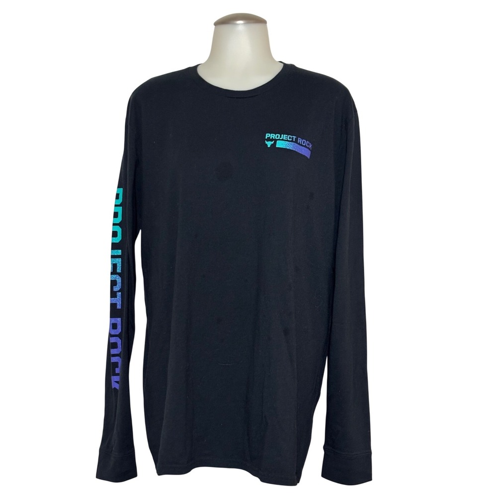 Under Armour Project Rock T-Shirt Mens Large Black Long Sleeve Graphic Good